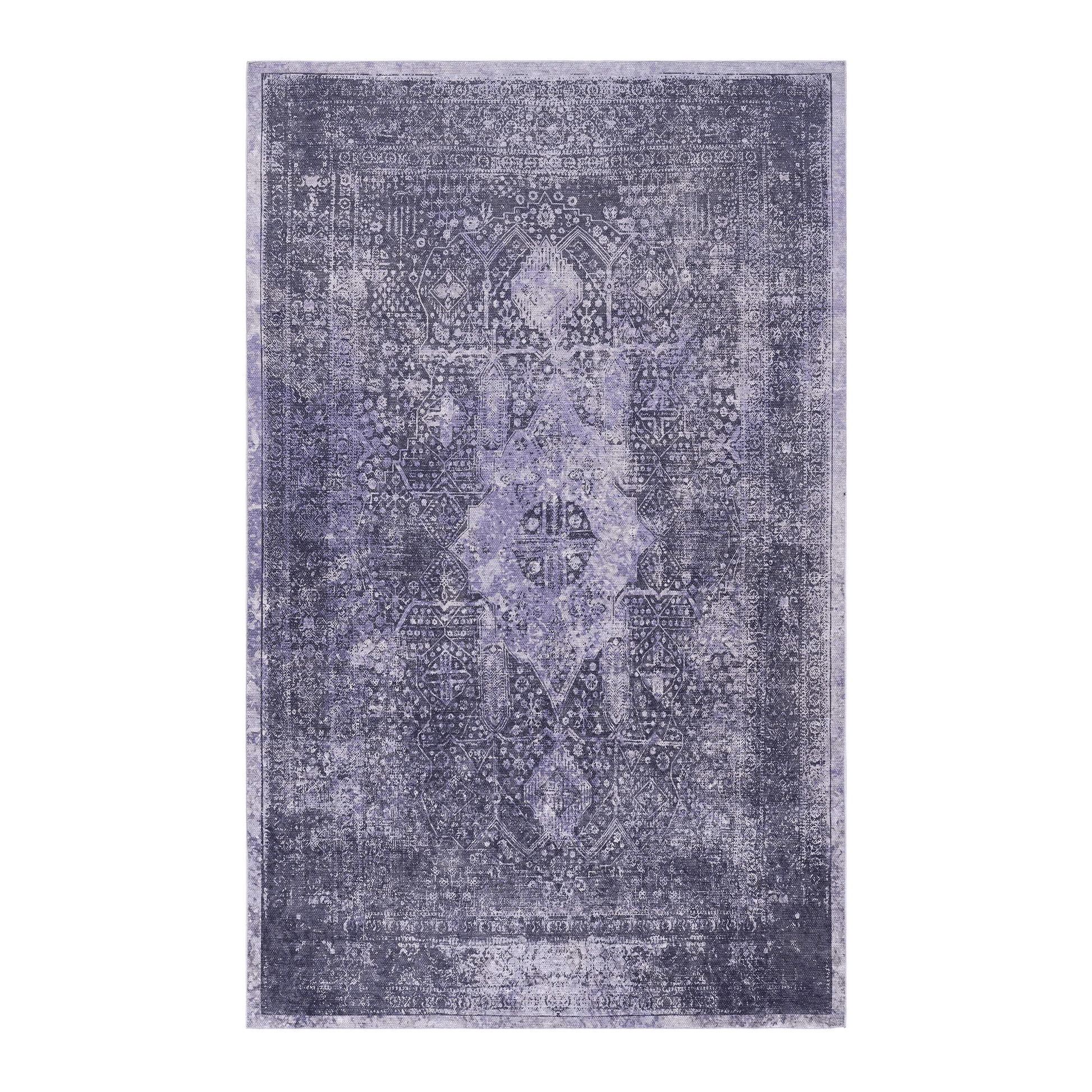Faded indigo persian rug with intricate central medallion and border details