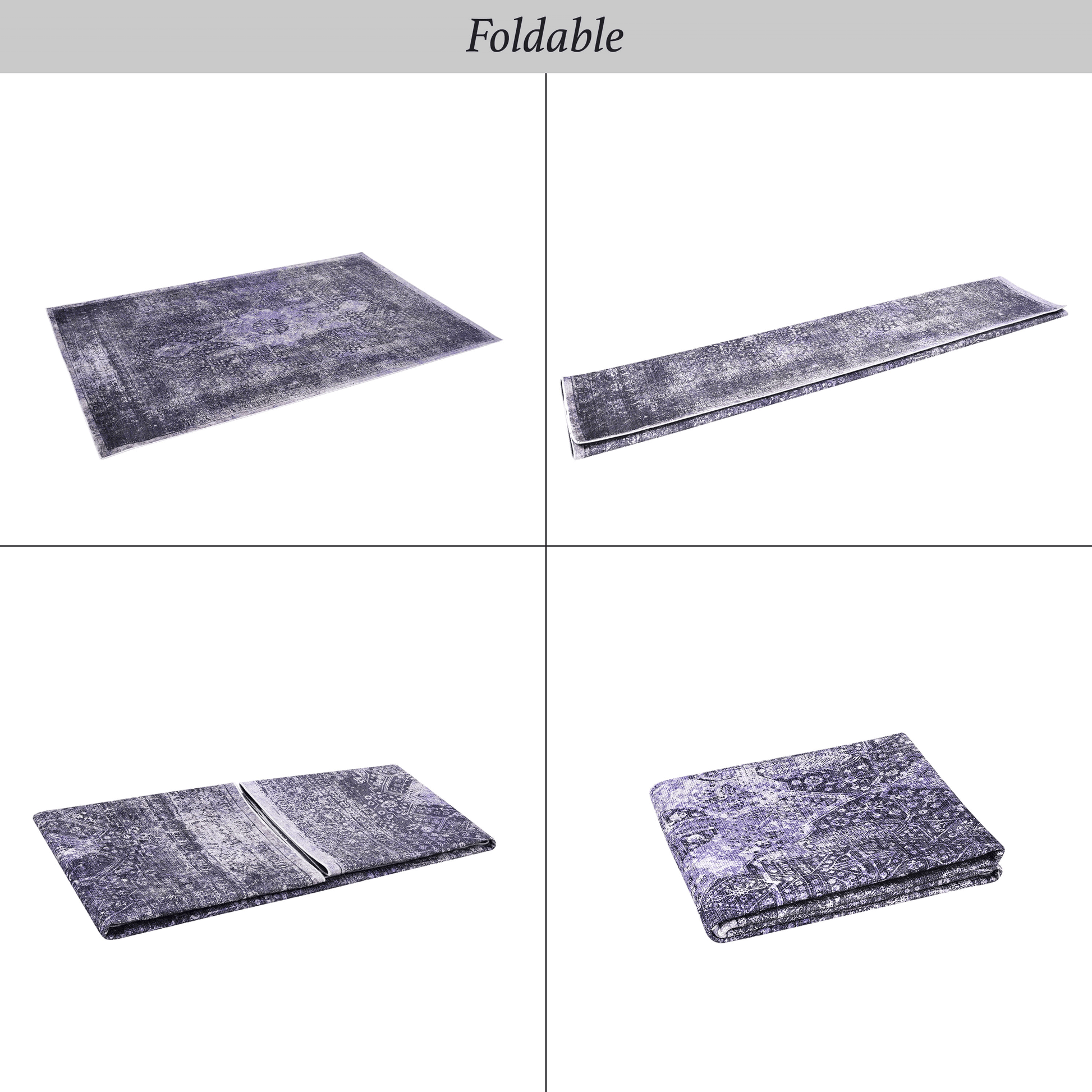 Vintagestyle runner rug in distressed purple and gray with intricate patterns perfect for hallways