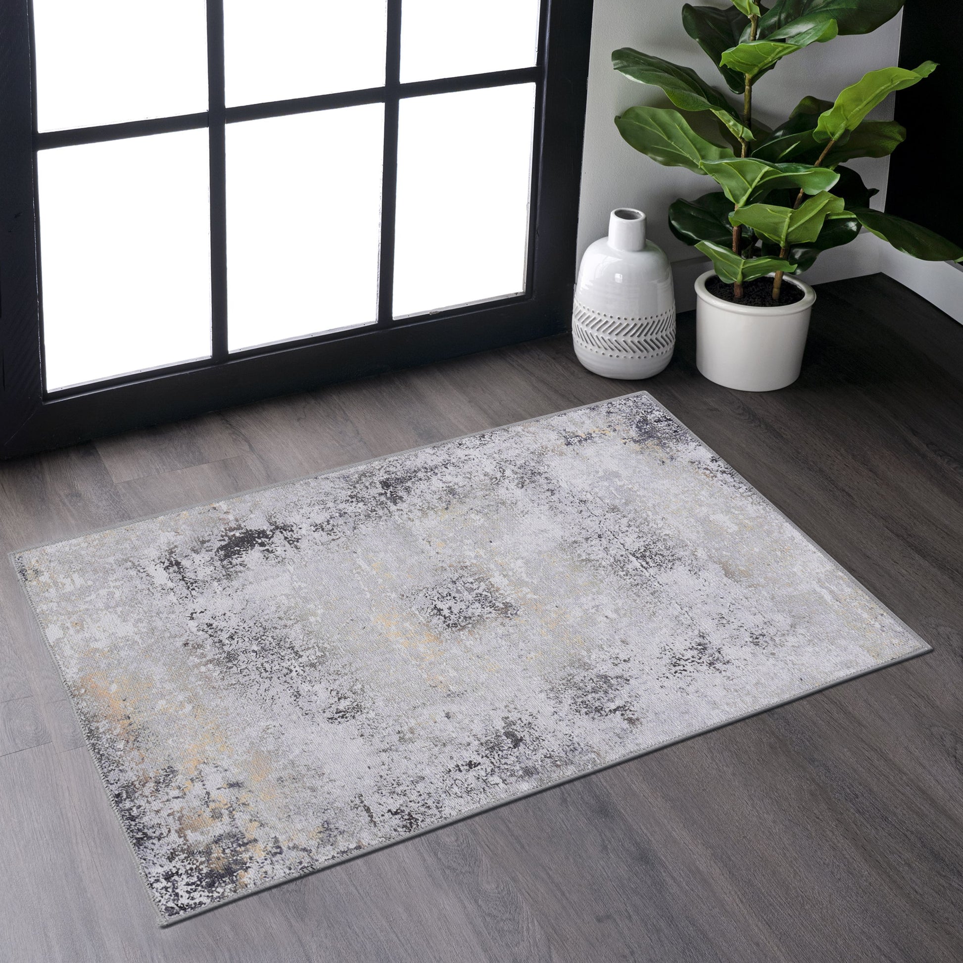 Gray abstract distressed area rug x modern living room accent