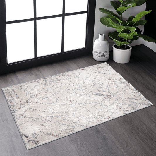 Abstract beige area rug with subtle grey and rust accents for living rooms