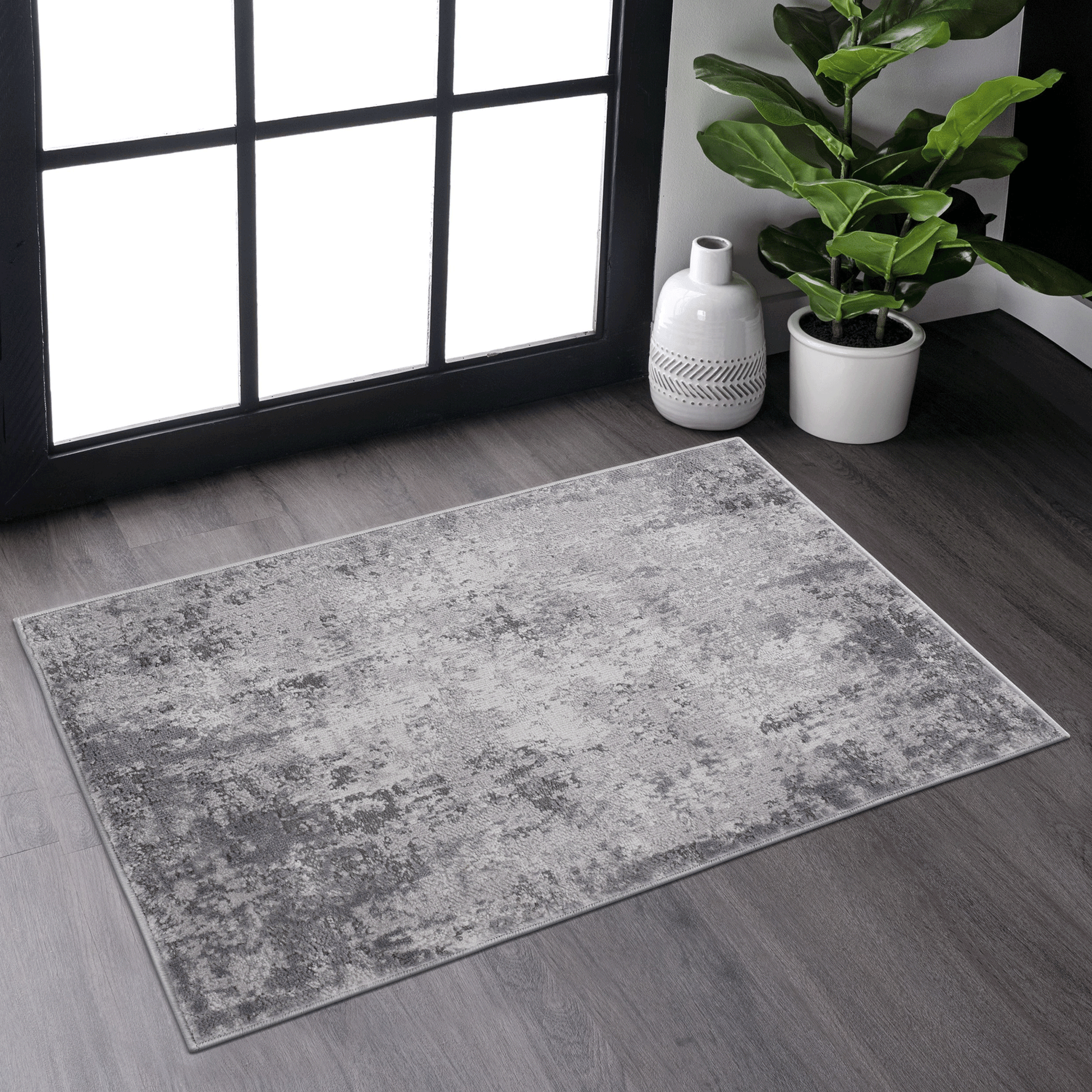 Grey abstract pattern area rug for modern living rooms