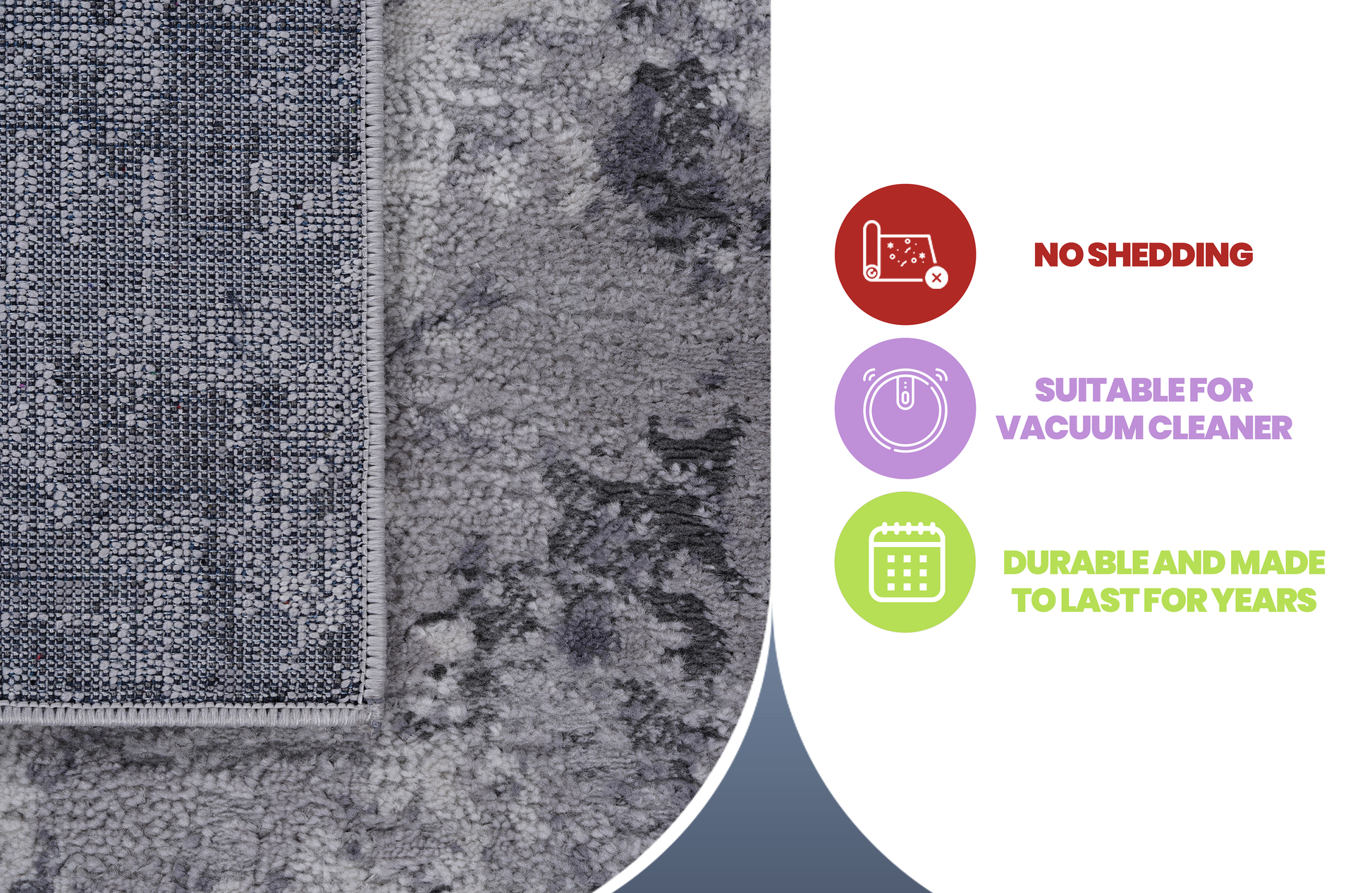 Closeup of a grey abstract patterned rug with a textured surface