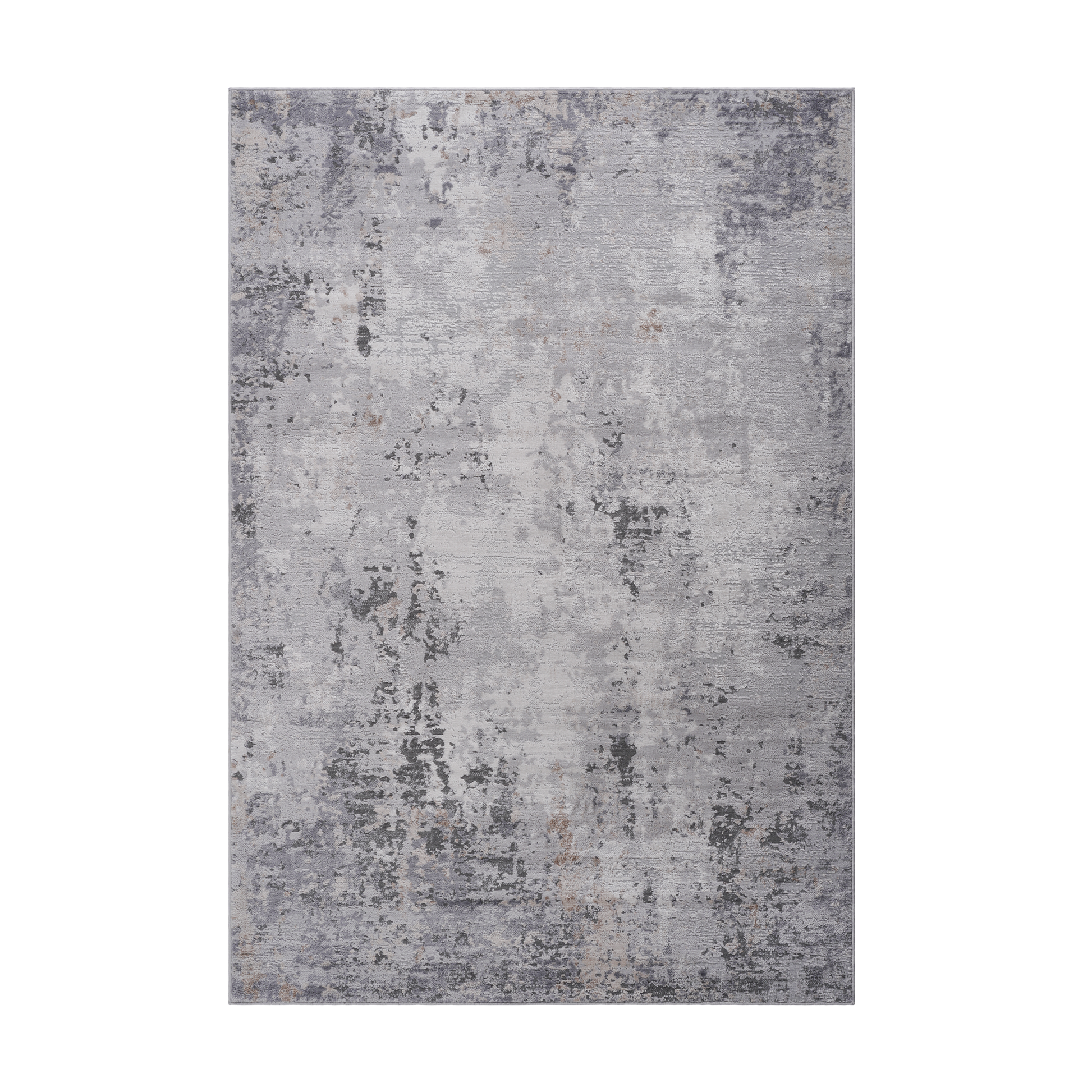Abstract grey and cream textured area rug with distressed design