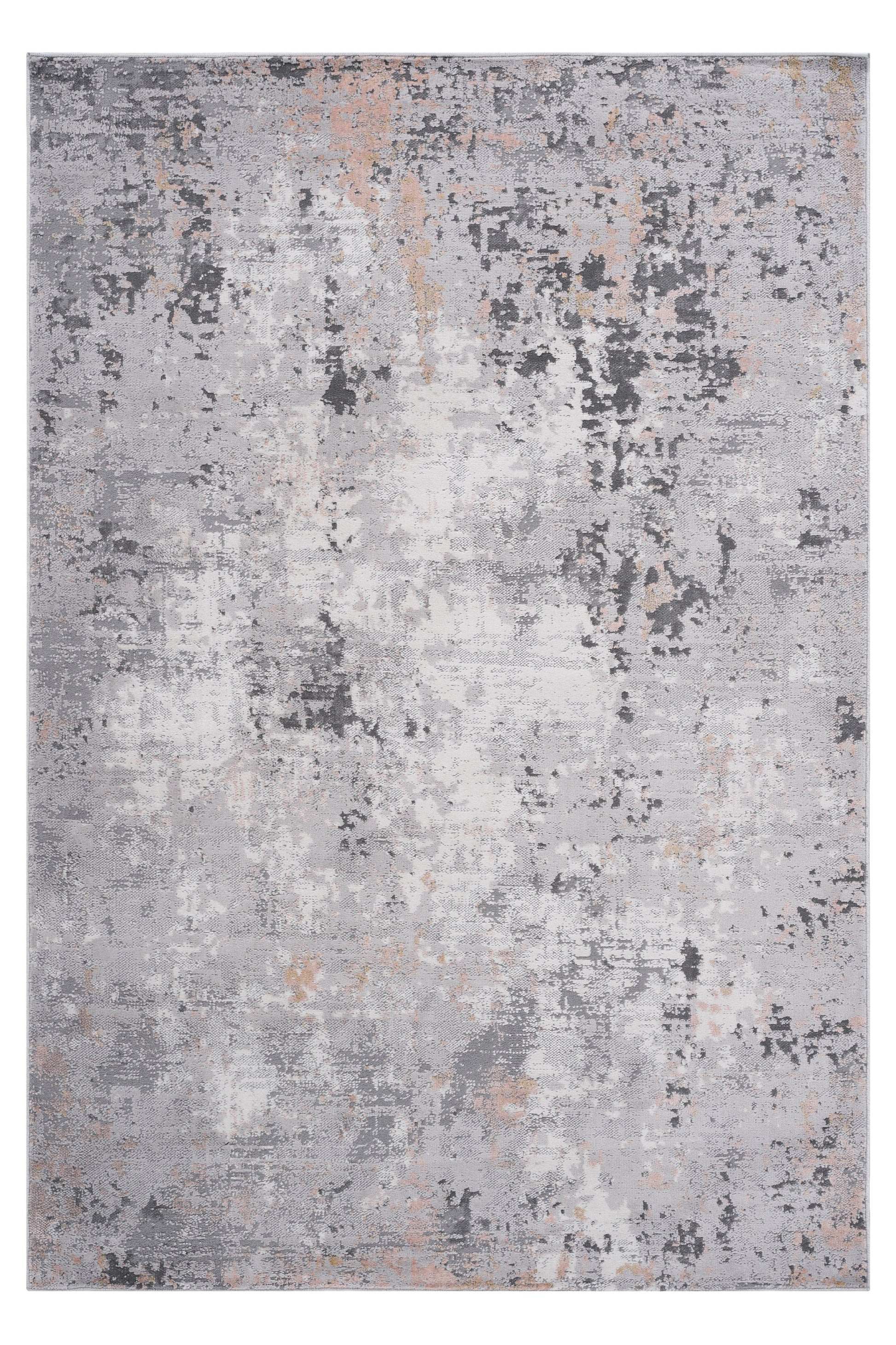 Modern abstract grey rug with subtle pink and gold accents