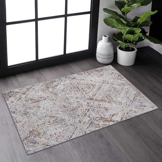 Grey beige and rust abstract pattern rug for modern living spaces