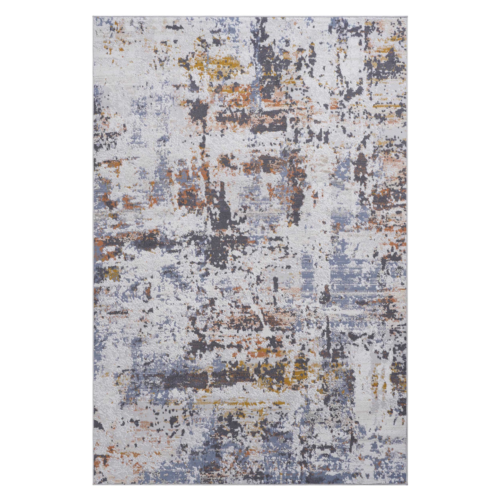 Gray white and orange distressed abstract area rug for modern living spaces