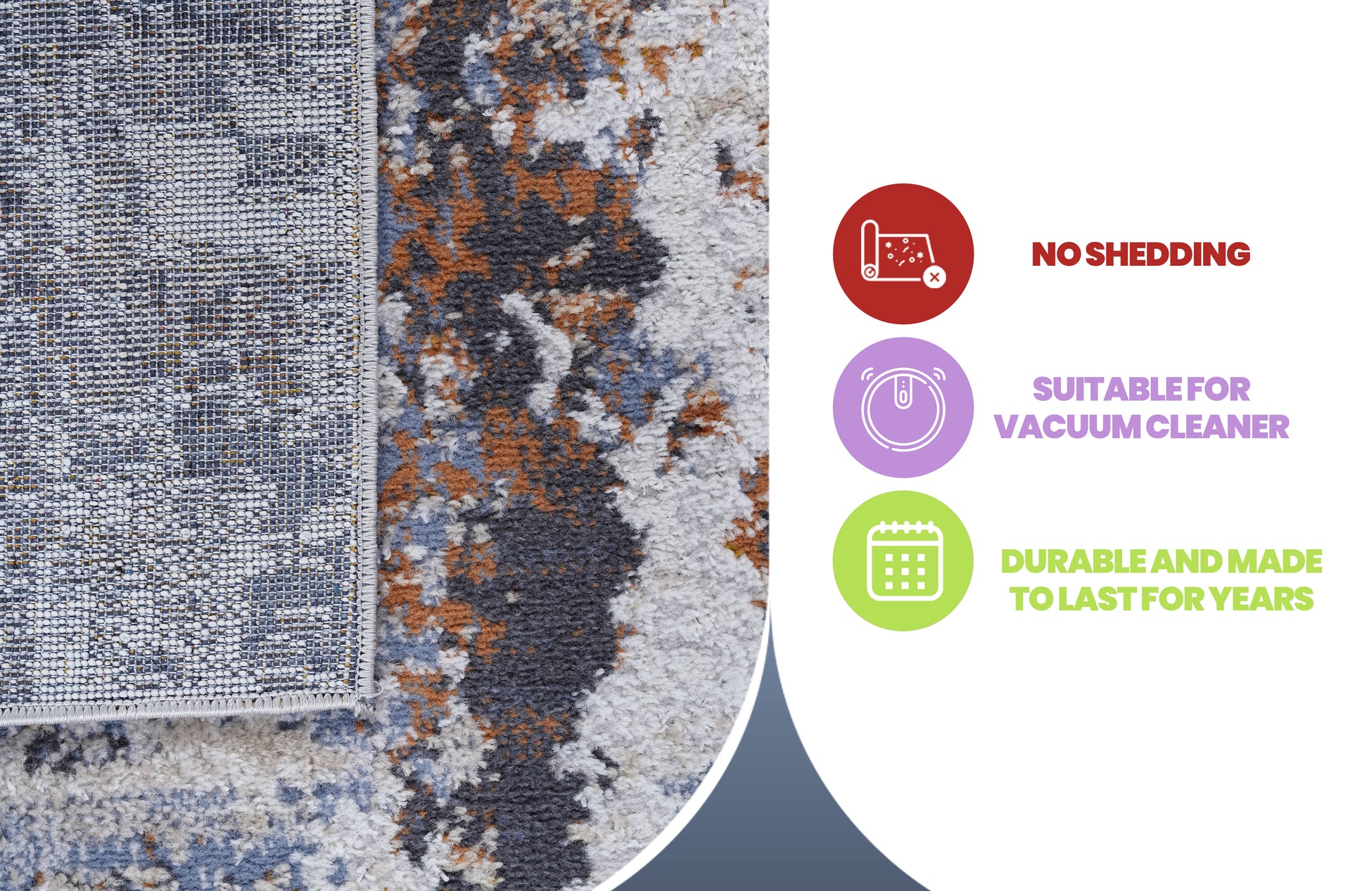 Abstract pattern area rug in gray rust and blue tones