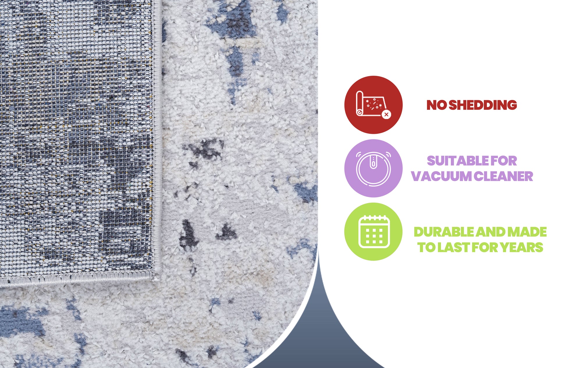 Modern abstract grey and blue area rug soft plush pile texture
