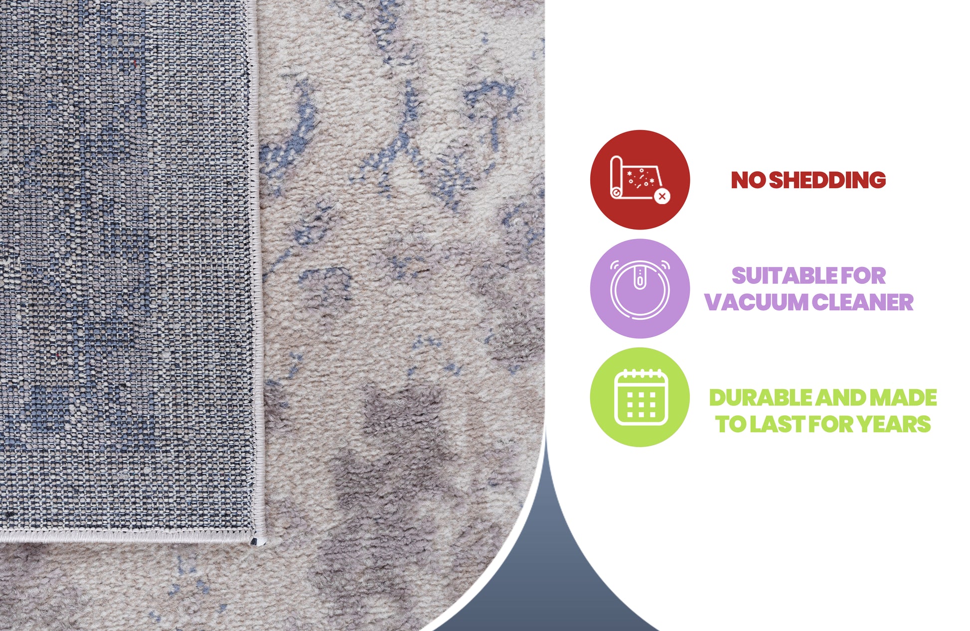 No shedding modern abstract rug with blue and beige pattern