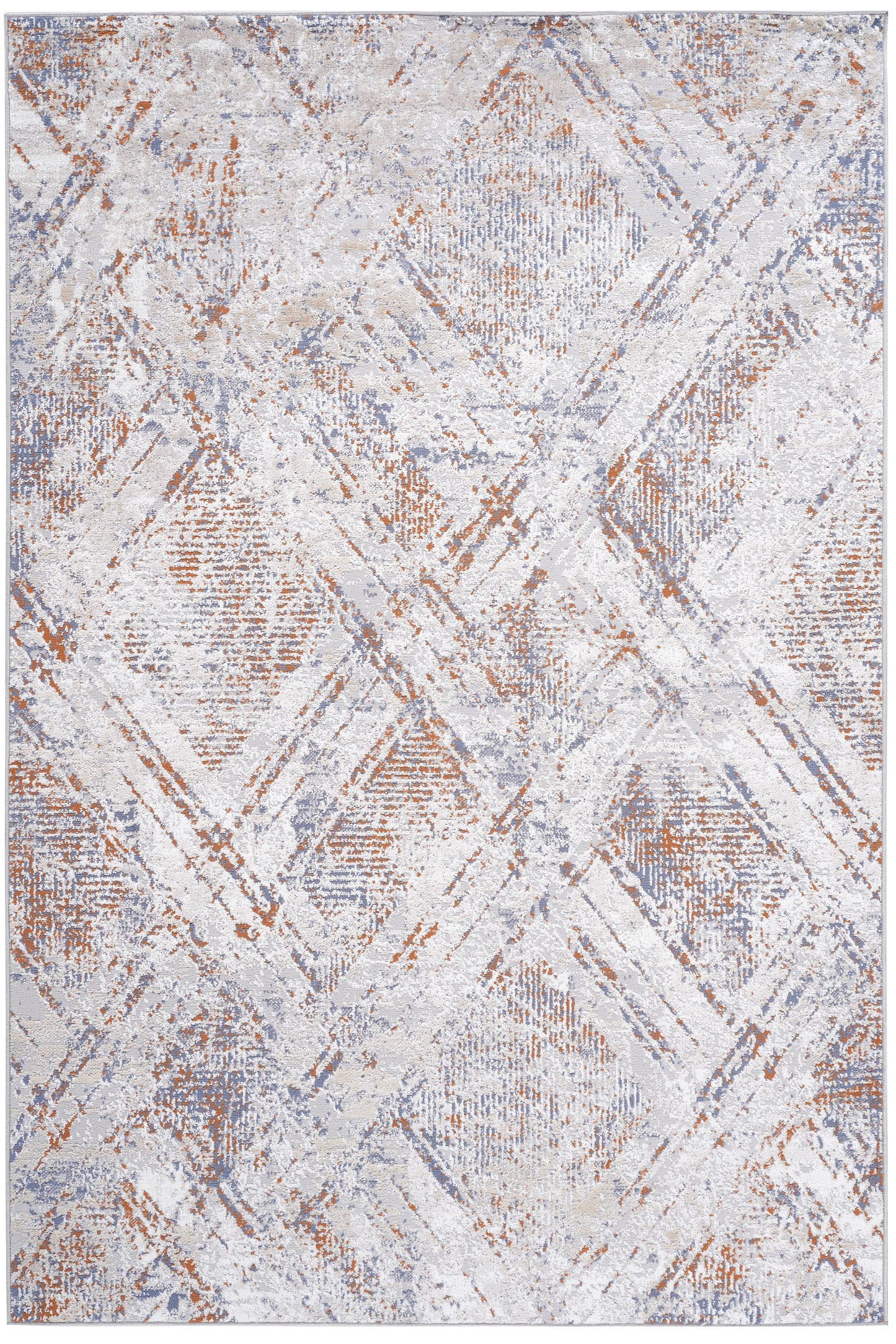 Textured abstract geometric area rug in cream blue and rust colors Perfect for modern living rooms