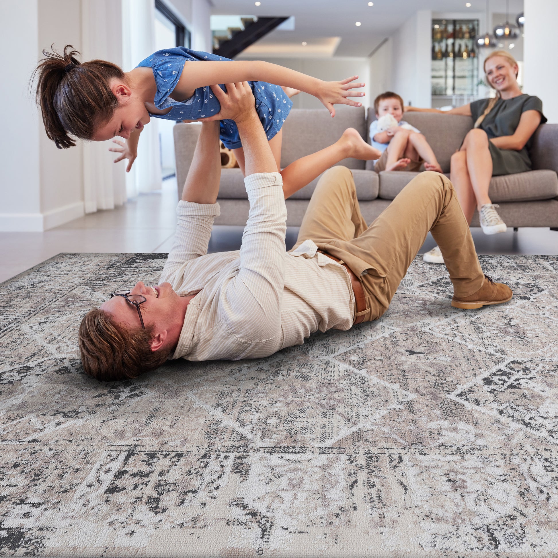 Distressed grey and beige abstract pattern vintage rug perfect for living room comfort