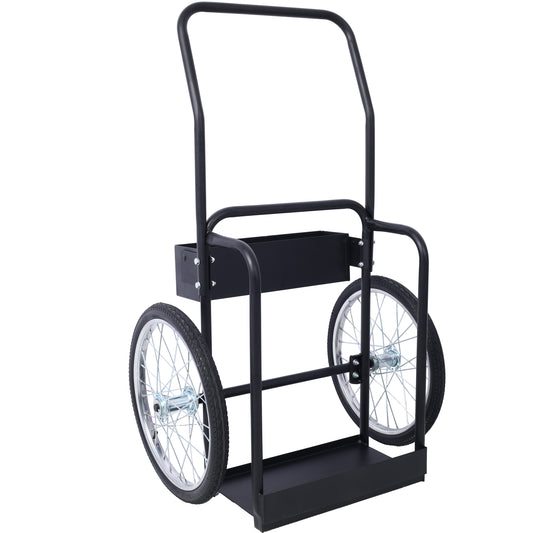 Black metal utility cart with large spoked wheels for easy transport