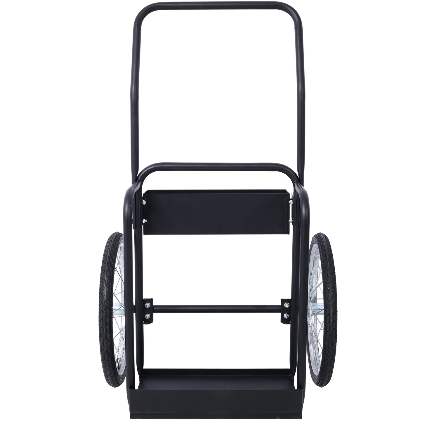 Black heavy duty dolly with two large wheels for moving cargo