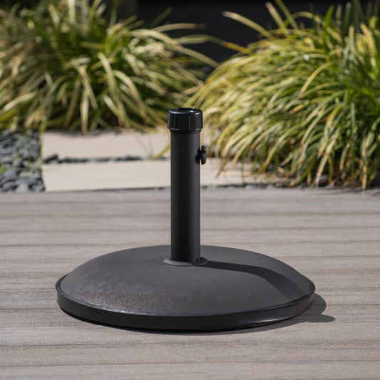 Heavy duty black round patio umbrella base with adjustable pole holder