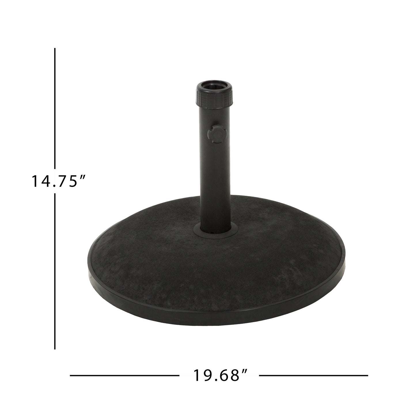 Black round umbrella base stand with textured surface for outdoor patio stability