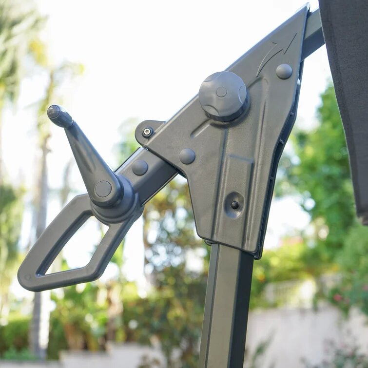 Gray aluminum patio umbrella crank mechanism with a smooth finish