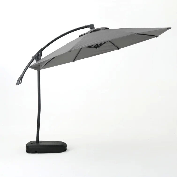 Gray cantilever patio umbrella with sturdy base for outdoor use