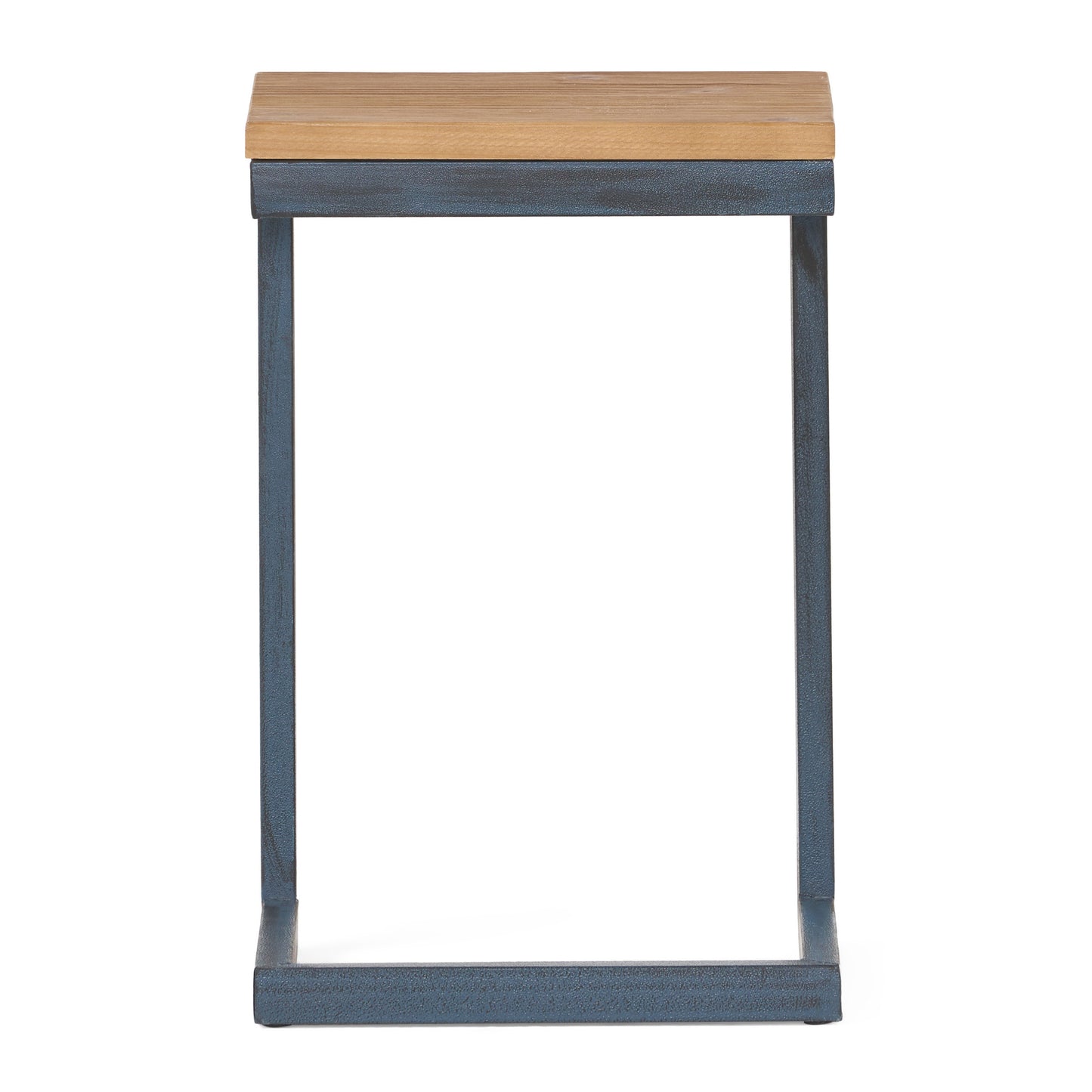 Industrial metal accent table with natural wood top