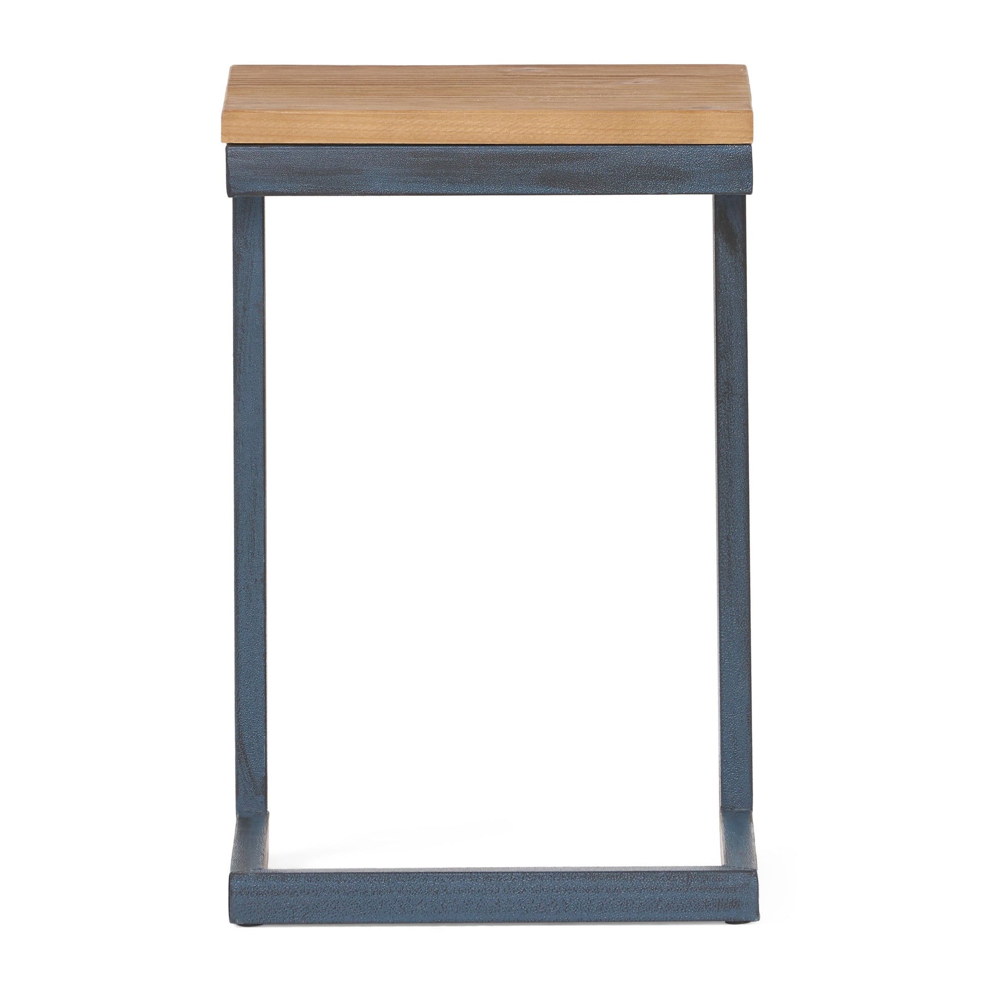 Industrial metal accent table with natural wood top