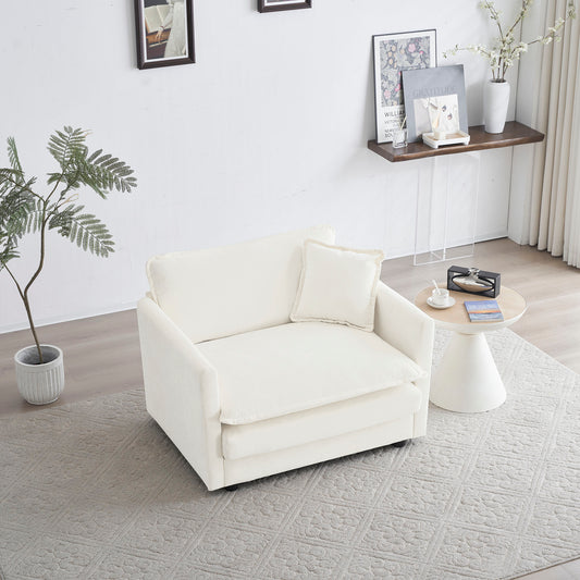 Plush white accent chair with matching throw pillow perfect for small spaces