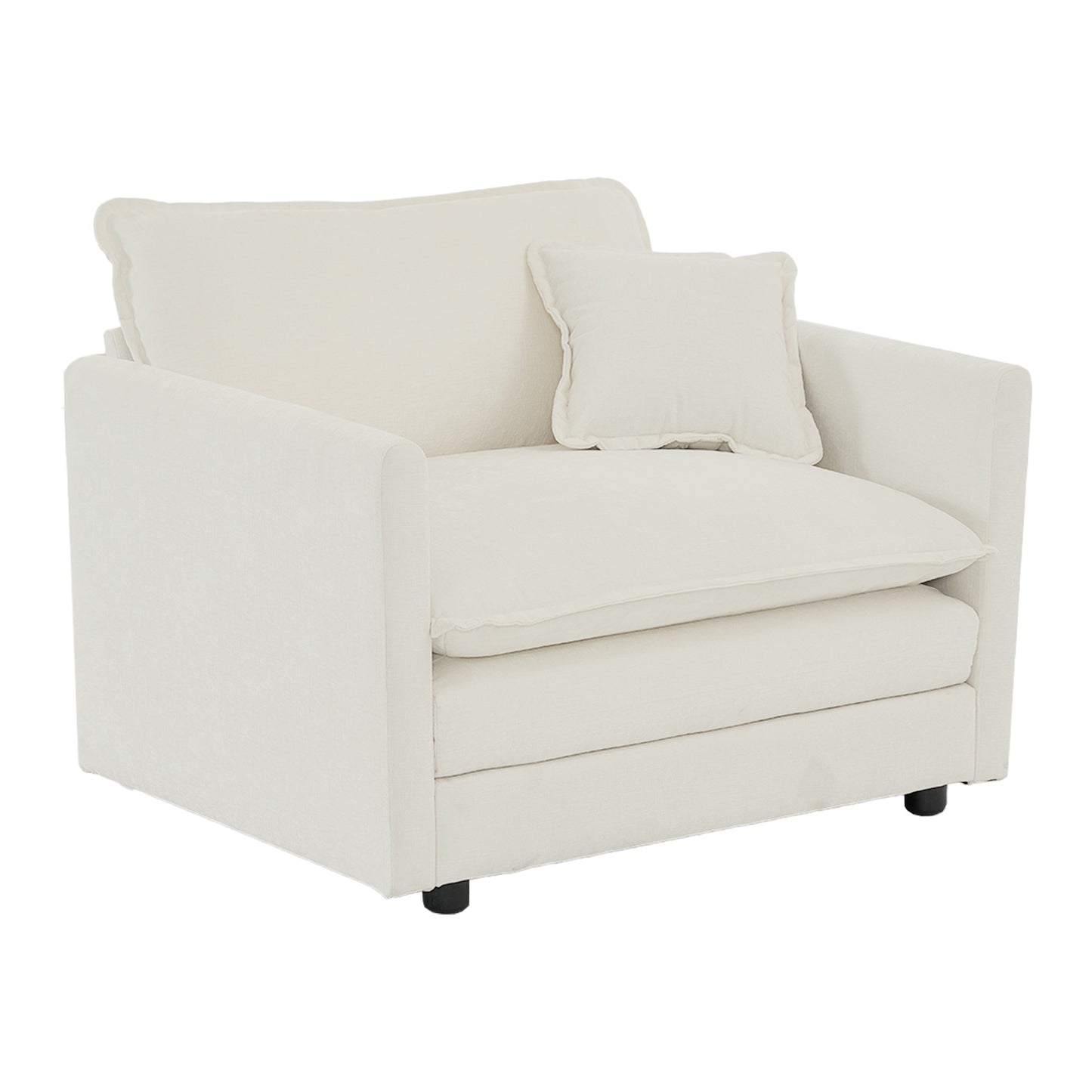 Plush cream linen armchair with removable cushions and square arms perfect for a cozy living room