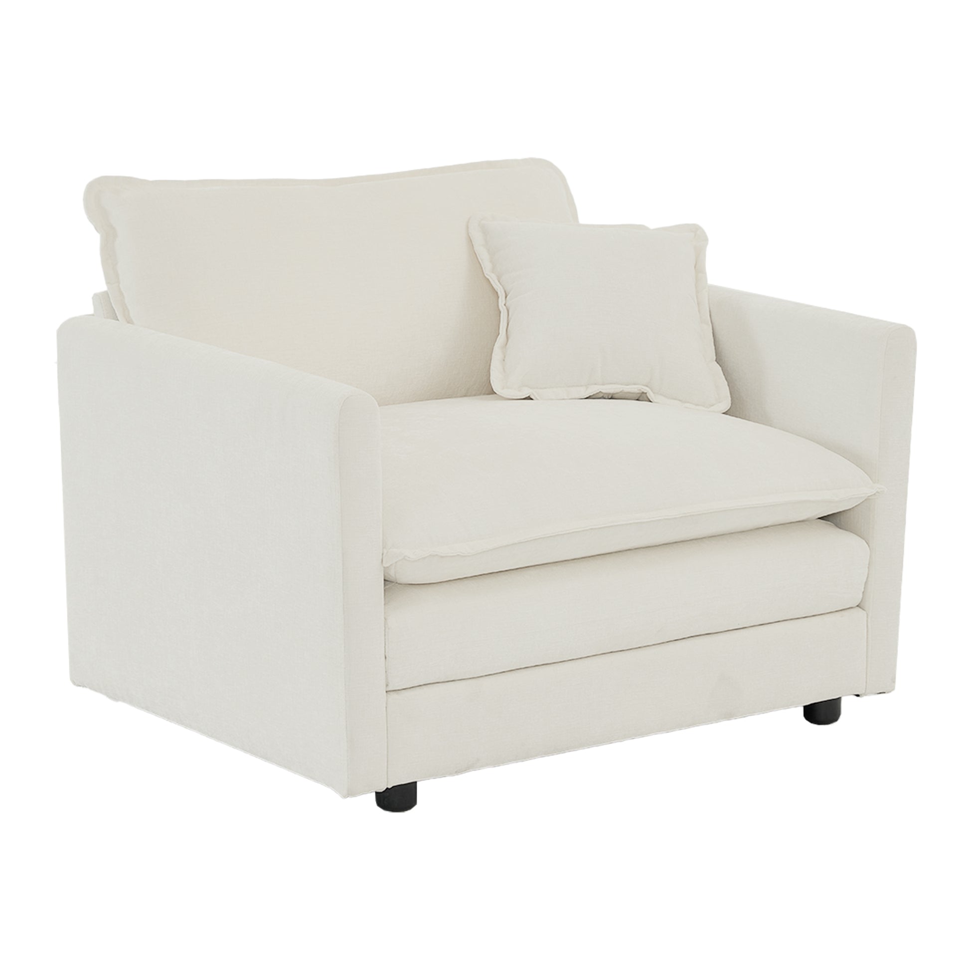 Plush cream linen armchair with removable cushions and square arms perfect for a cozy living room