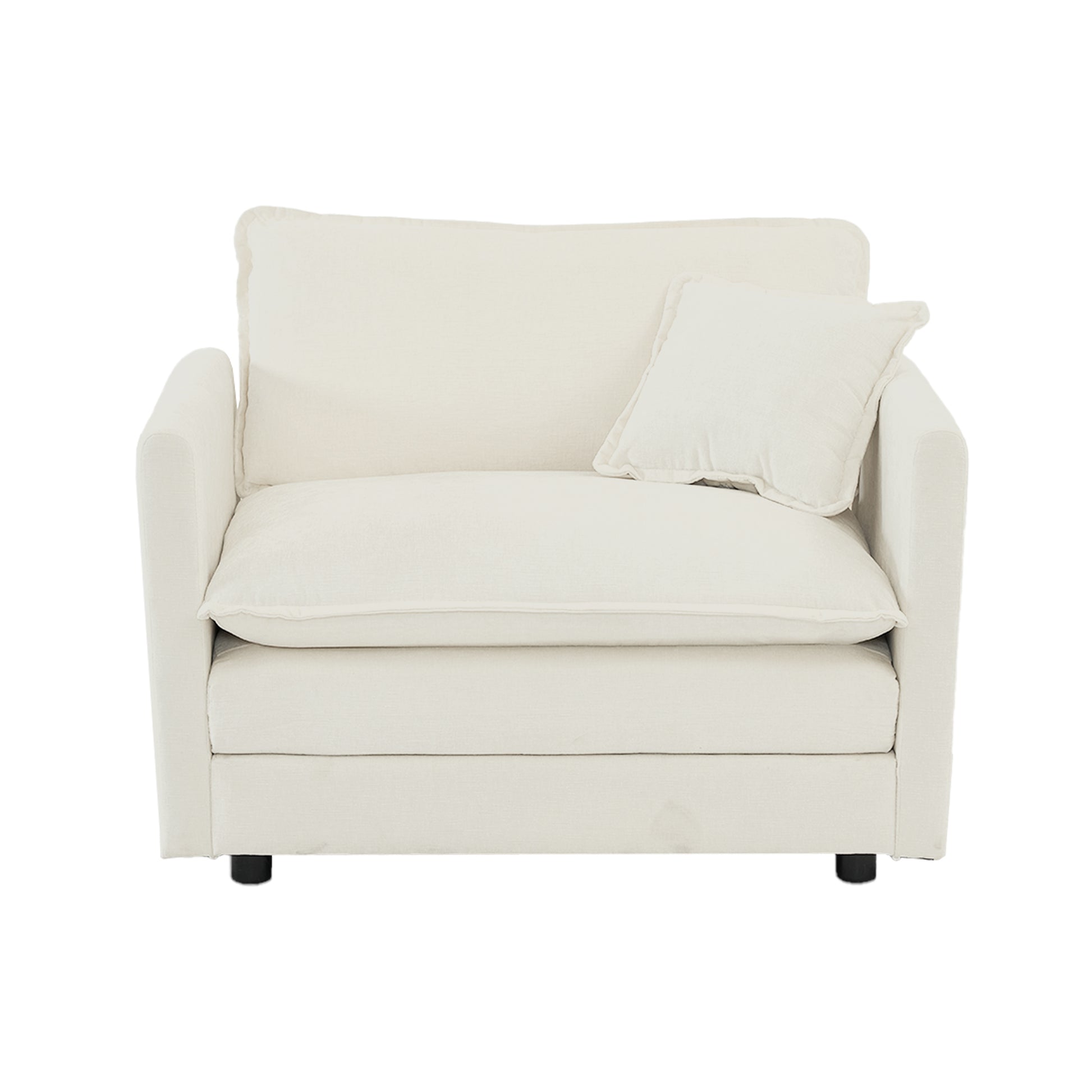 Cozy cream armchair with plush cushions and a decorative pillow perfect for living rooms