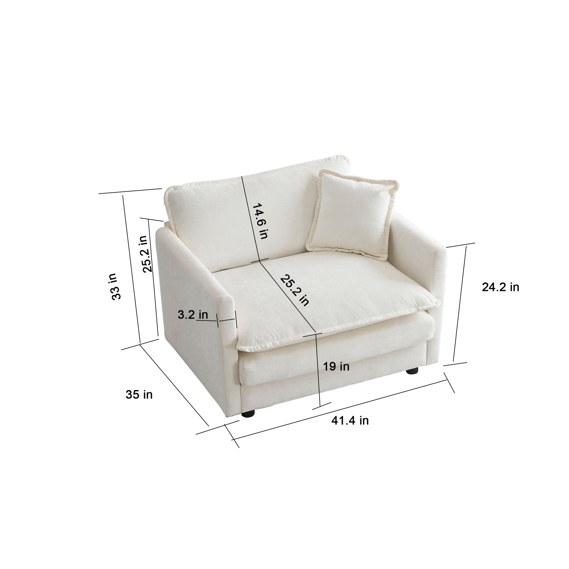 Cream fabric accent chair with plush cushions and included square throw pillow