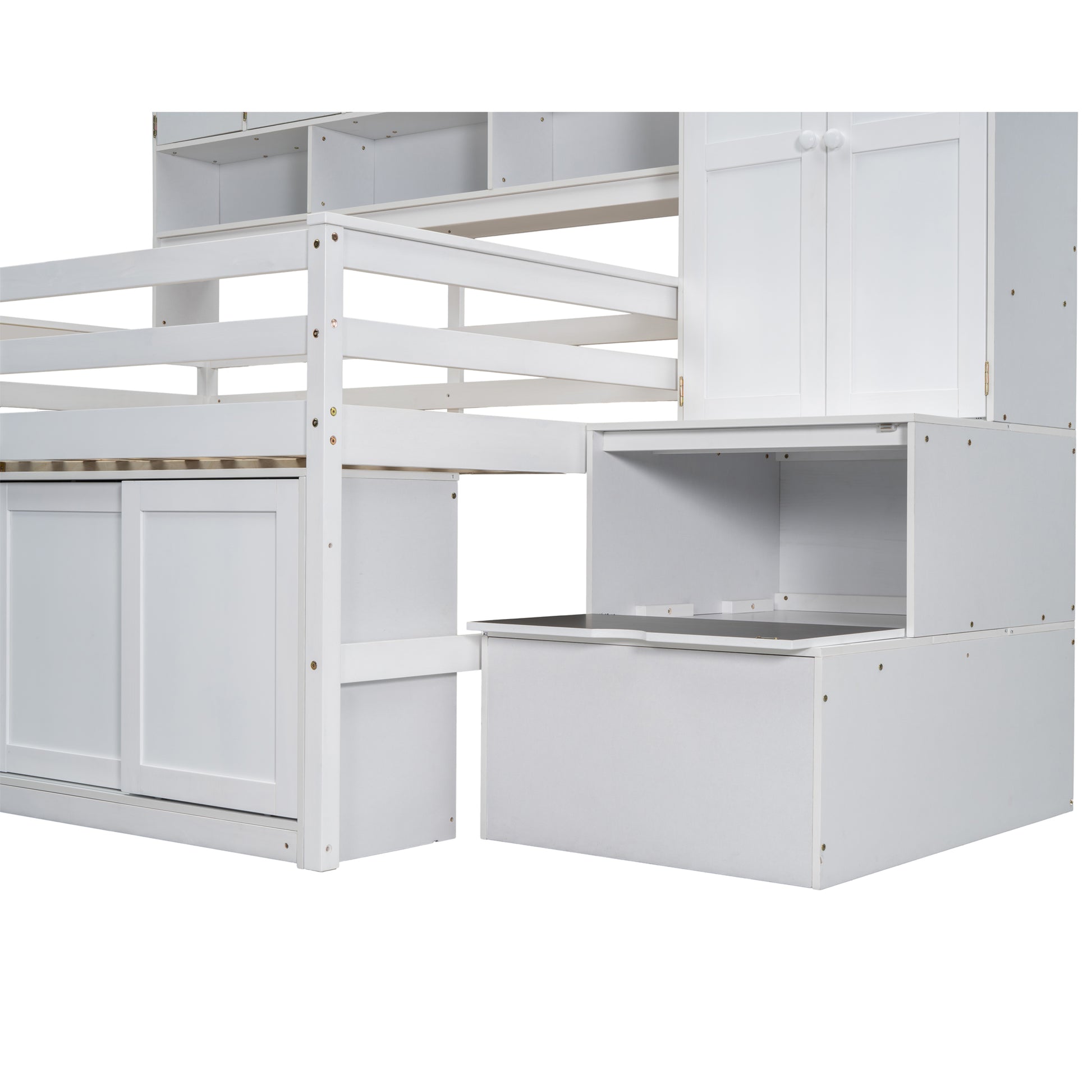 White loft bed with stairs and storage drawers modern kids furniture