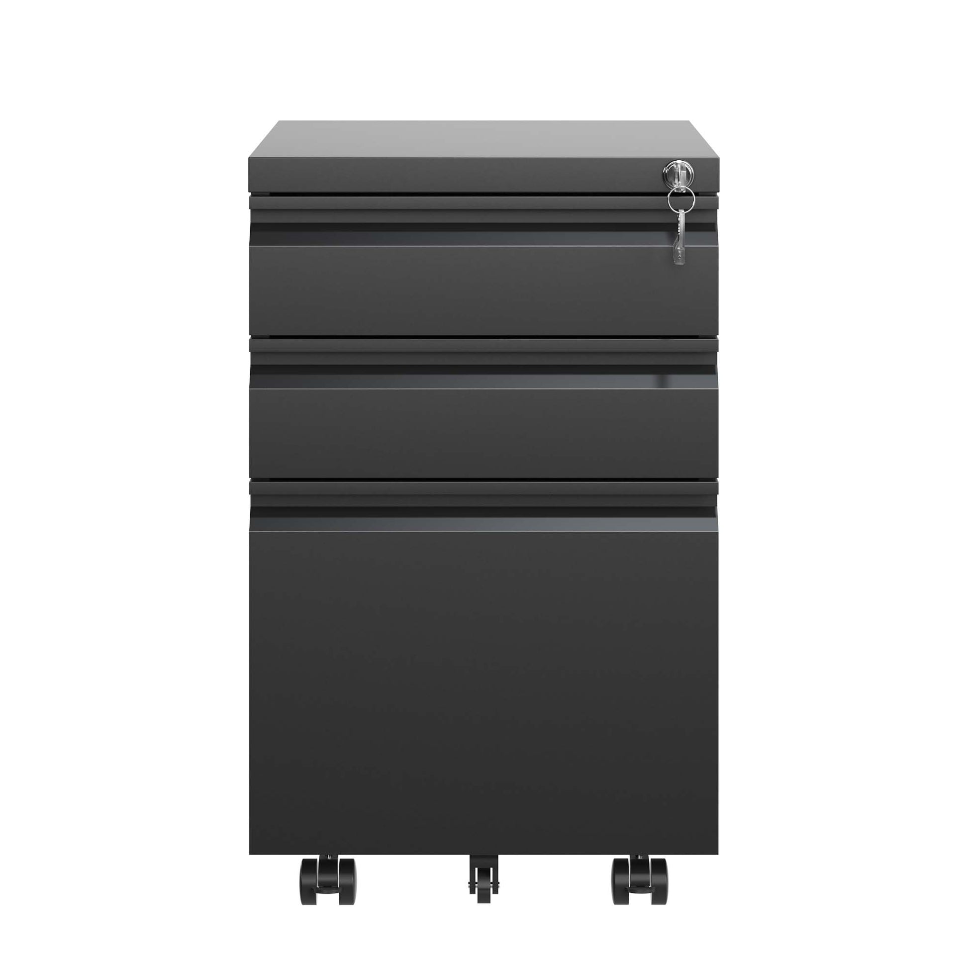 Sleek dark grey drawer metal file cabinet with lock and key for office storage