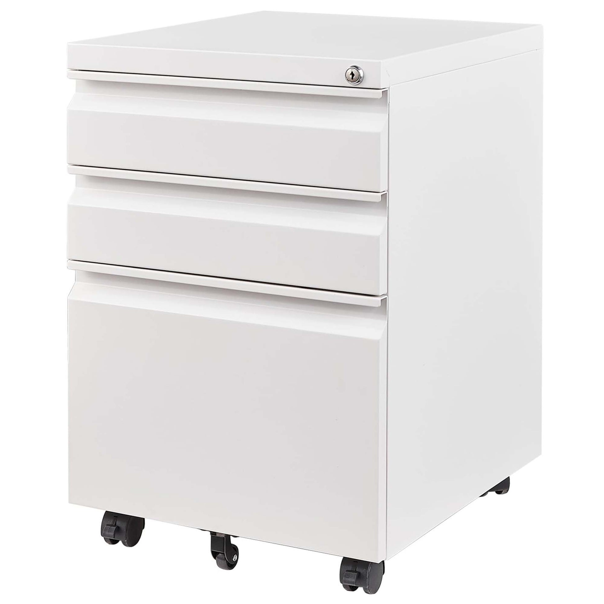 White drawer mobile pedestal file cabinet with lock perfect for office organization
