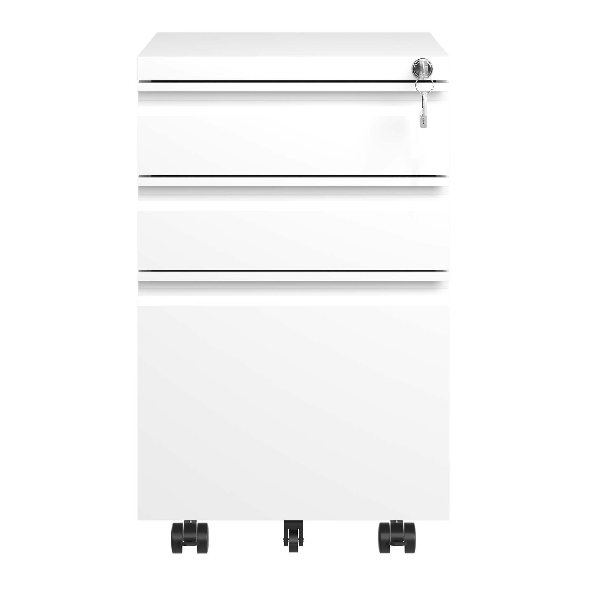 White drawer mobile pedestal with lock and key for secure office storage