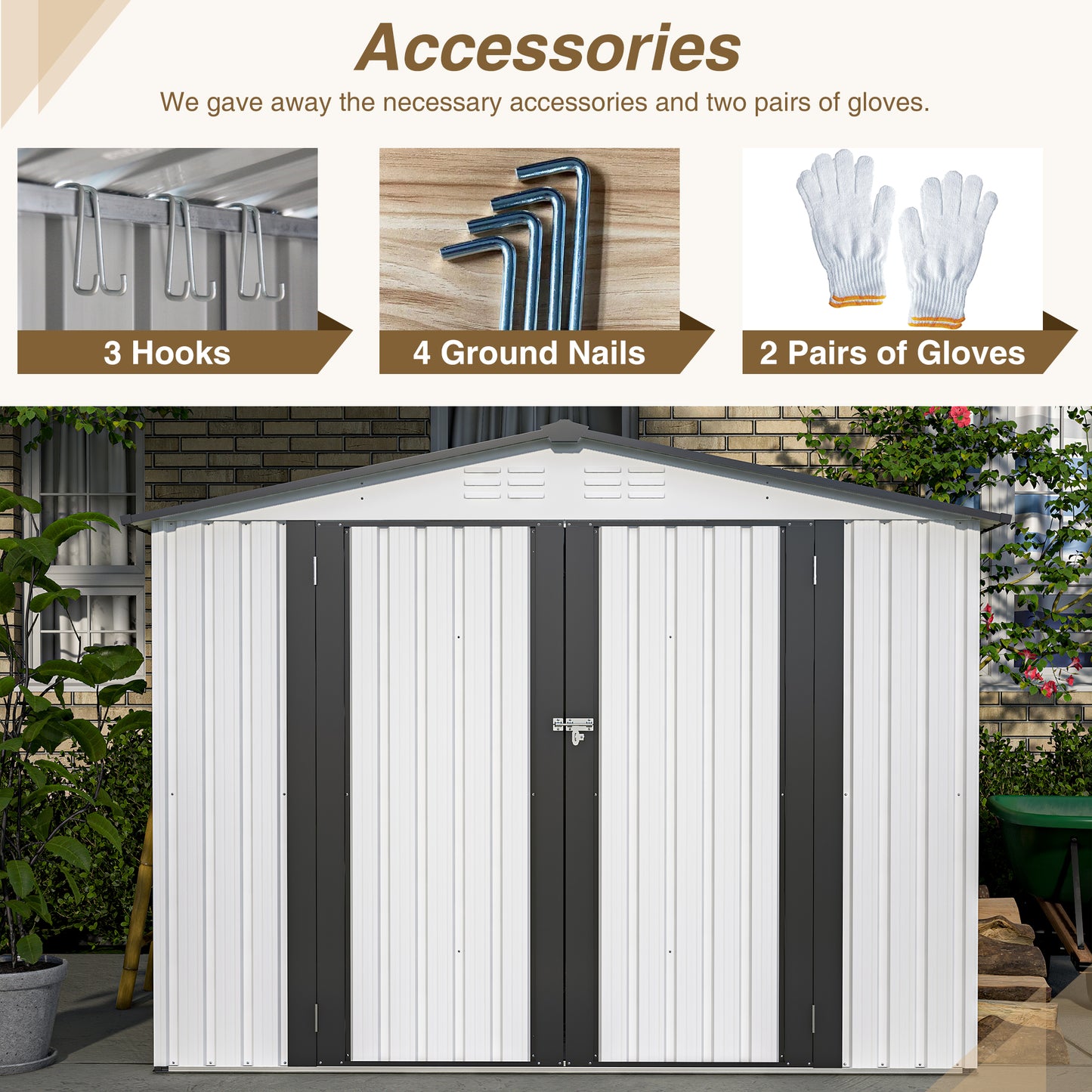 Set of  metal garden shed hooks for hanging tools