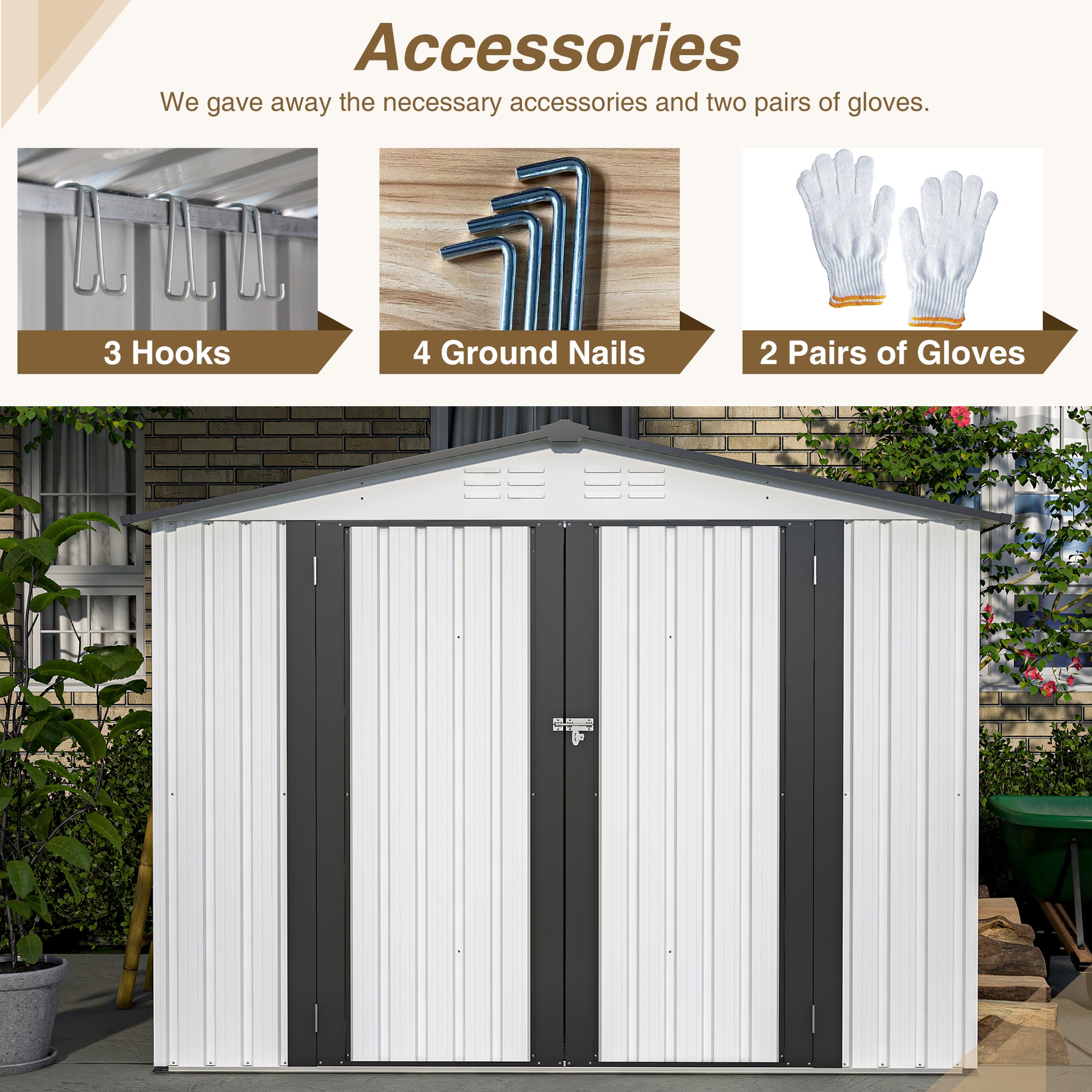 Set of  metal garden shed hooks for hanging tools