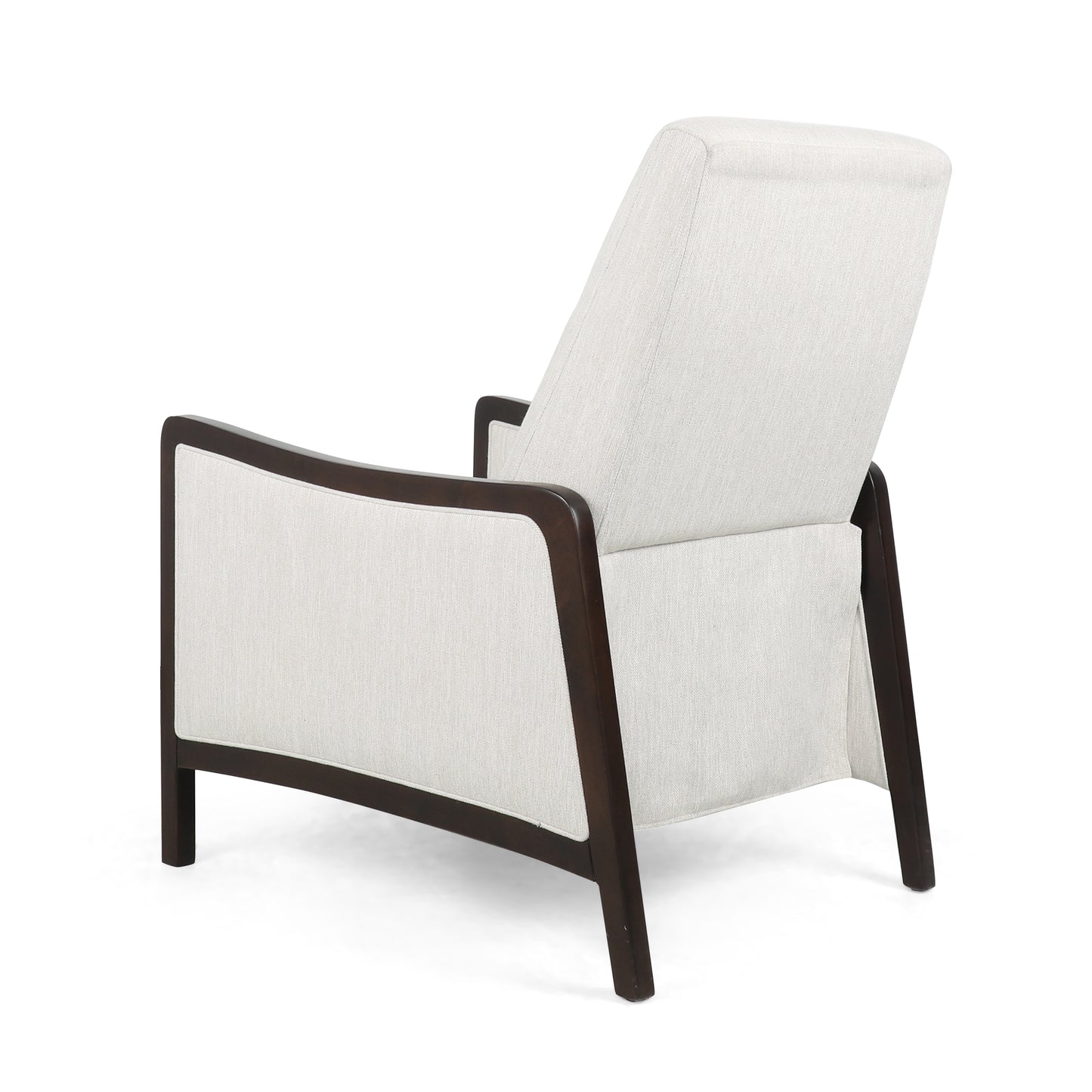 Cream linen recliner chair with dark wood frame modern accent furniture