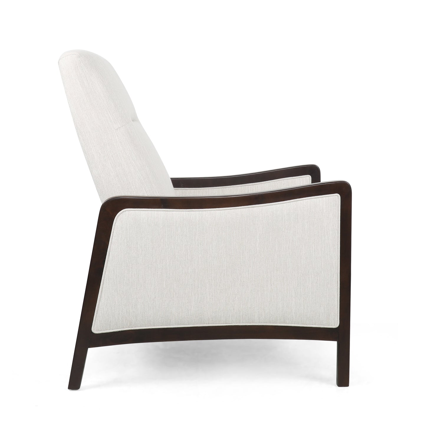 Modern armchair with light upholstery and dark wood frame perfect for living rooms