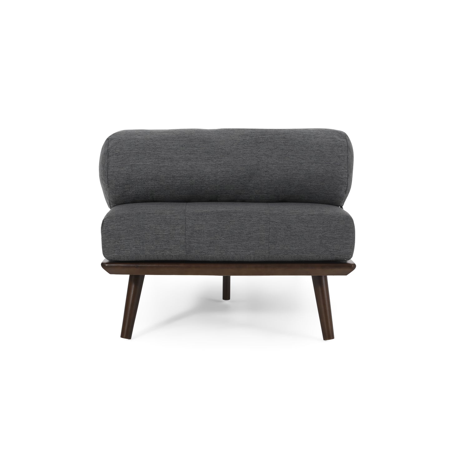 Dark grey textured fabric accent chair with tapered wooden legs