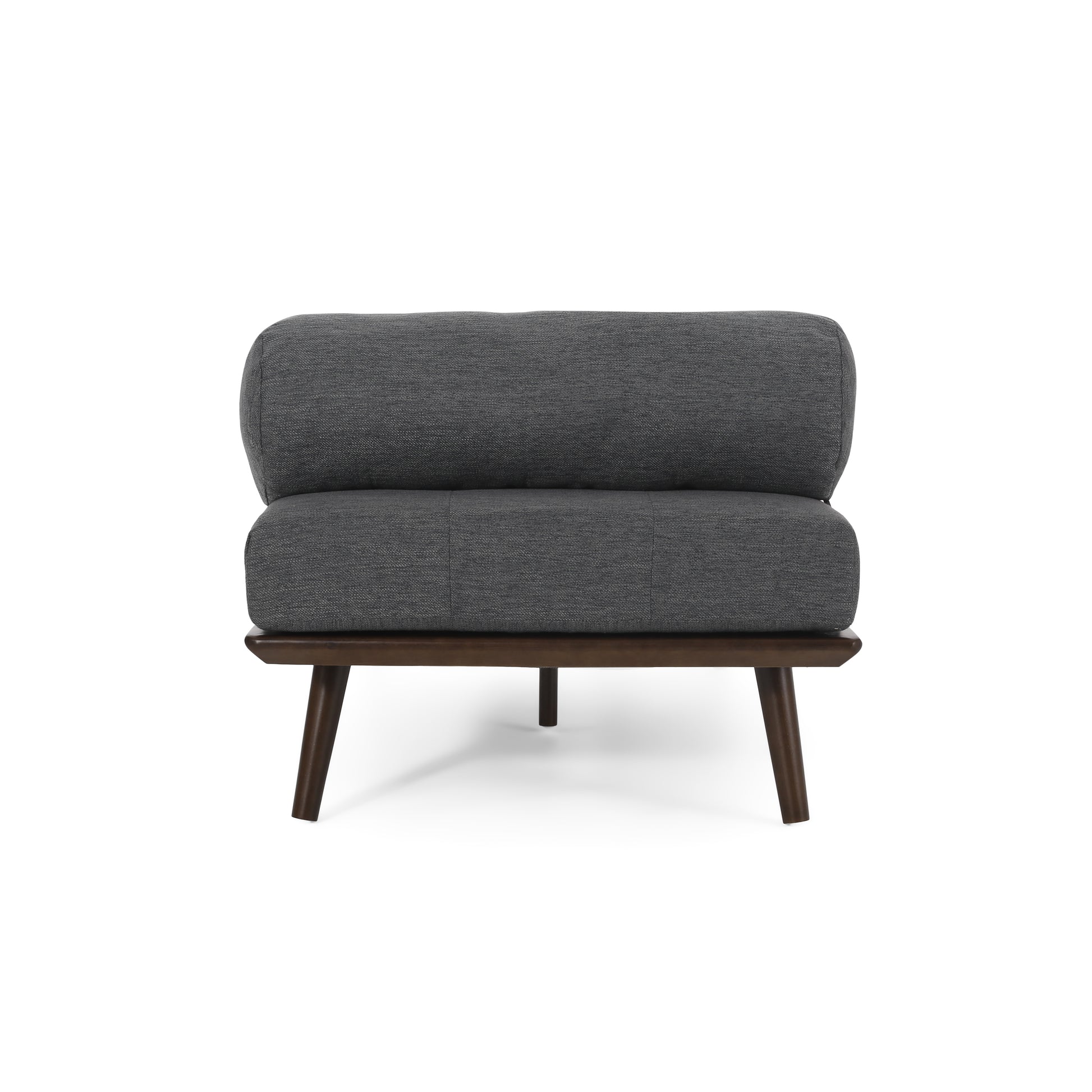 Dark grey textured fabric accent chair with tapered wooden legs