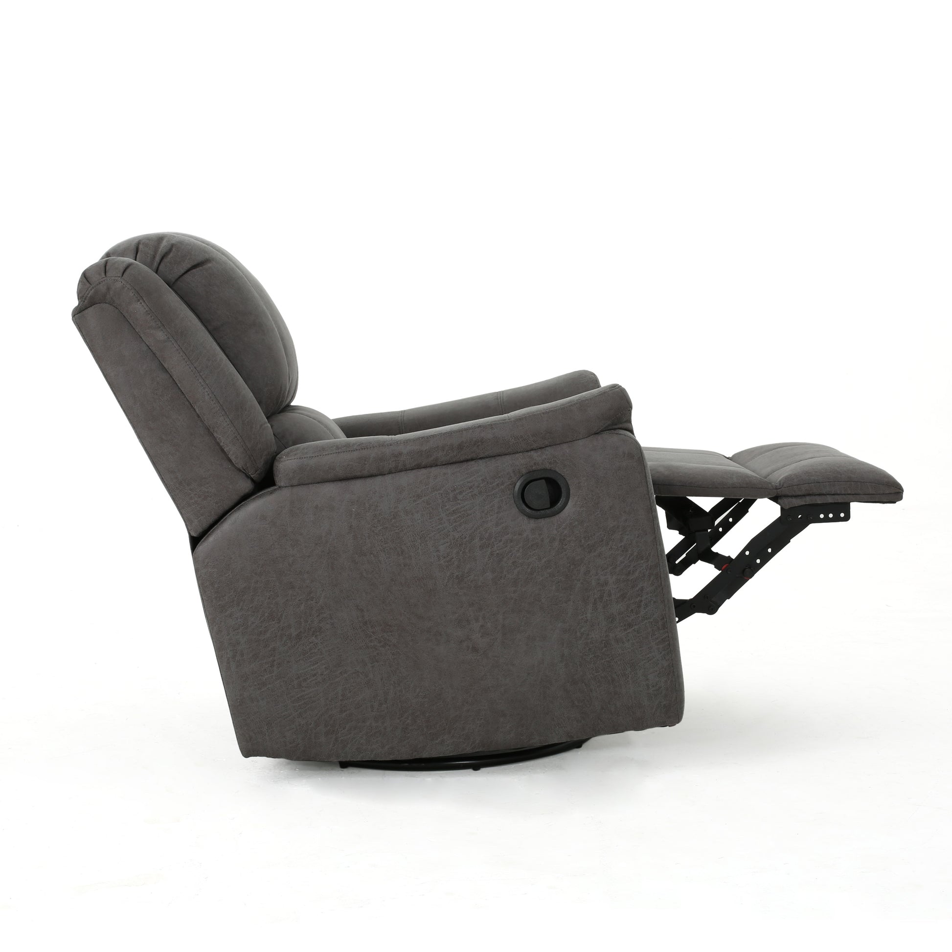 Dark gray faux leather recliner chair with extended footrest