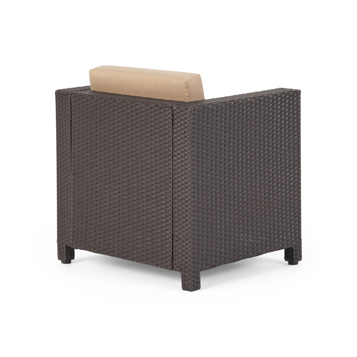 Dark brown wicker outdoor chair with beige cushion modern design
