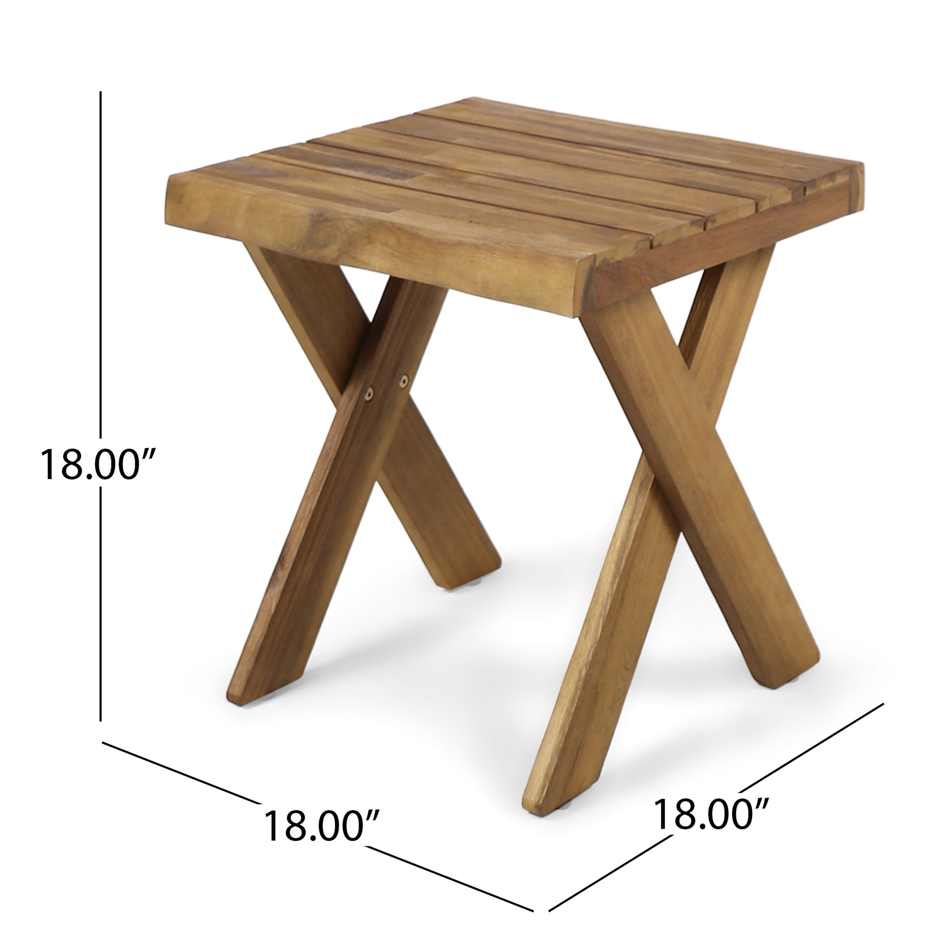 Natural wood square accent table with slatted top and Xshaped legs  inches