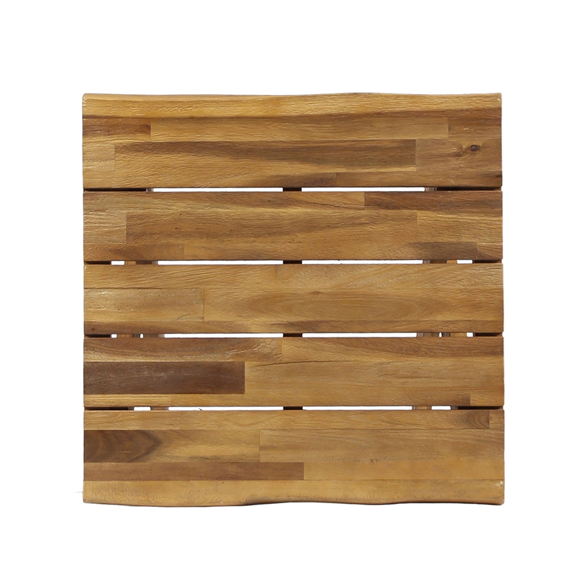 Natural wood slat outdoor table top showing warm tones and rustic texture