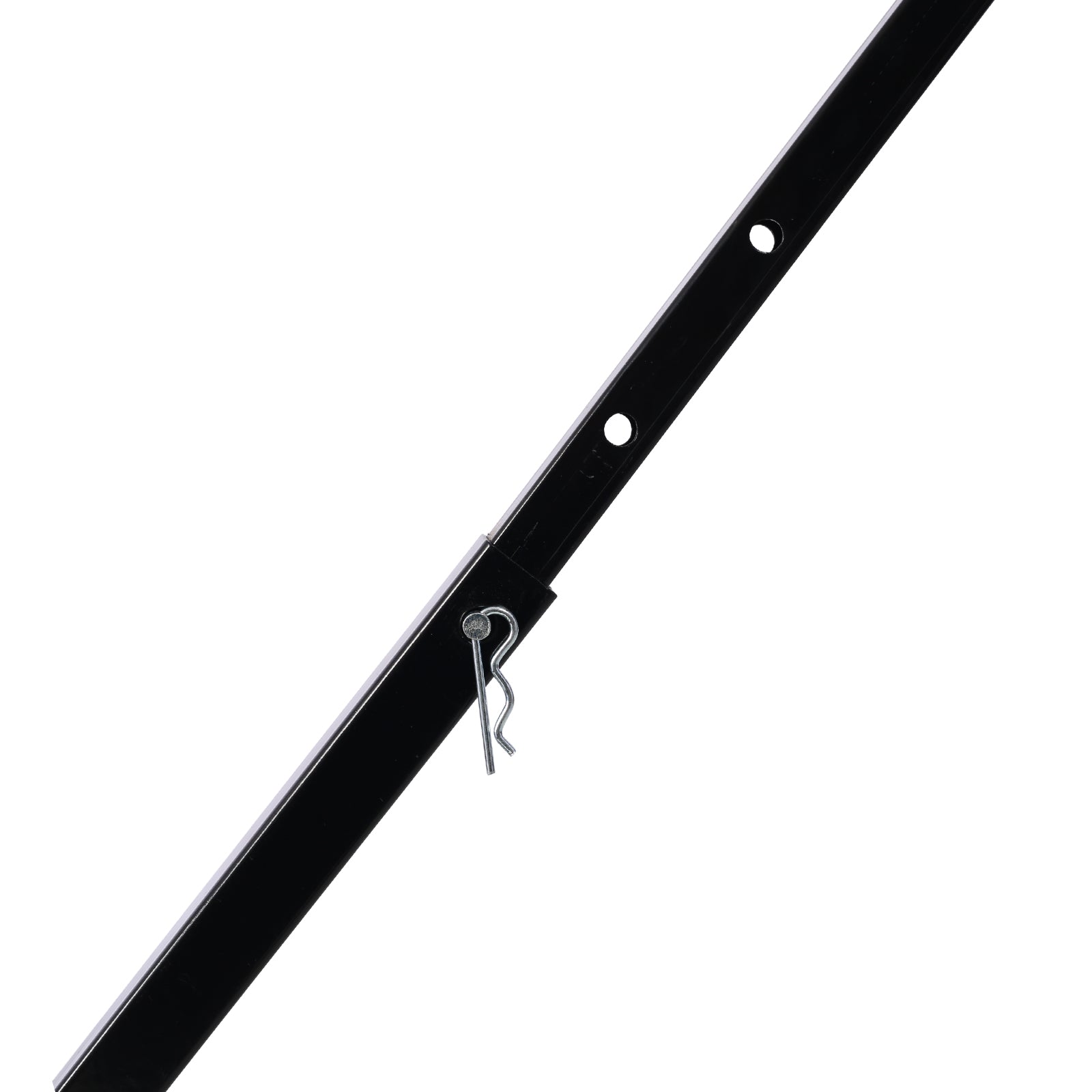 Black metal hitch pin assembly with adjustable holes for trailer accessories