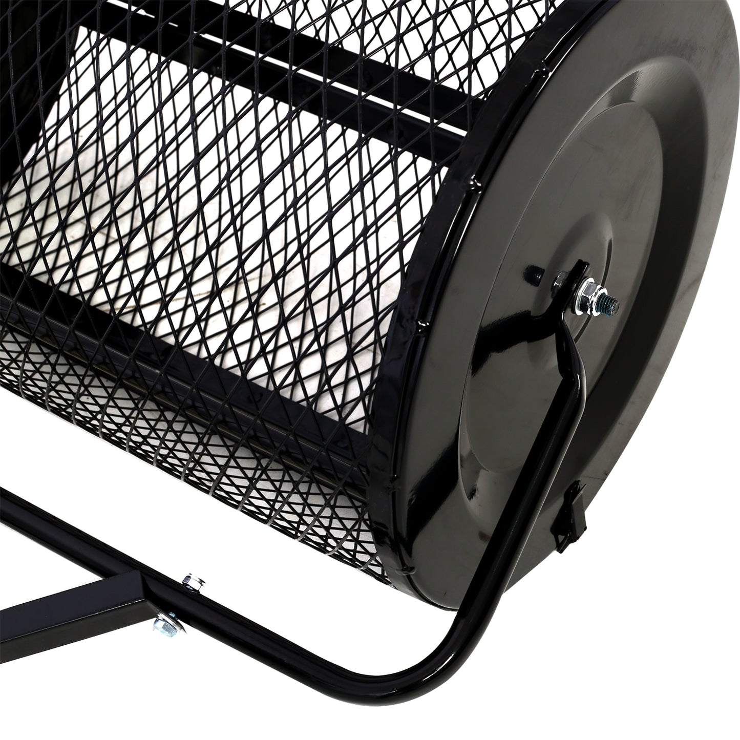 Black metal yard waste cart with diamond mesh and durable frame for garden cleanup