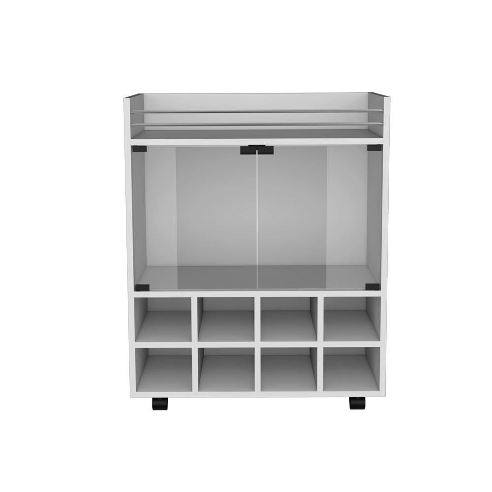 White modern display cabinet with glass doors and  bottom shelves