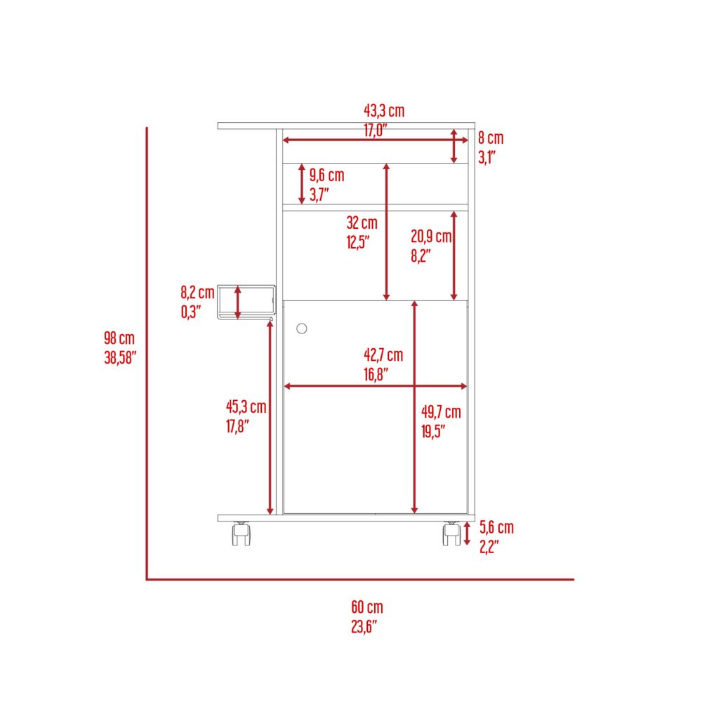 Technical drawing of a modular shelving unit with dimensions