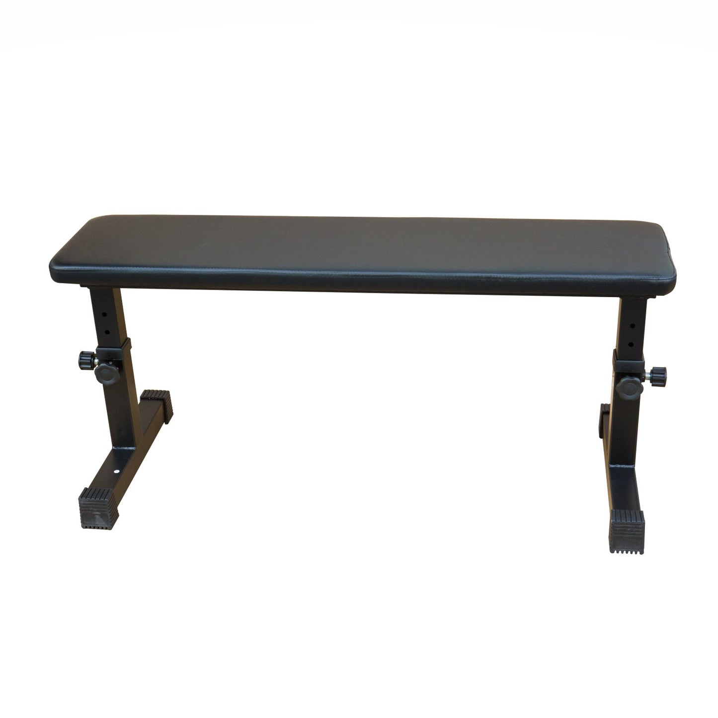 Adjustable black workout bench with padded seat and sturdy steel frame