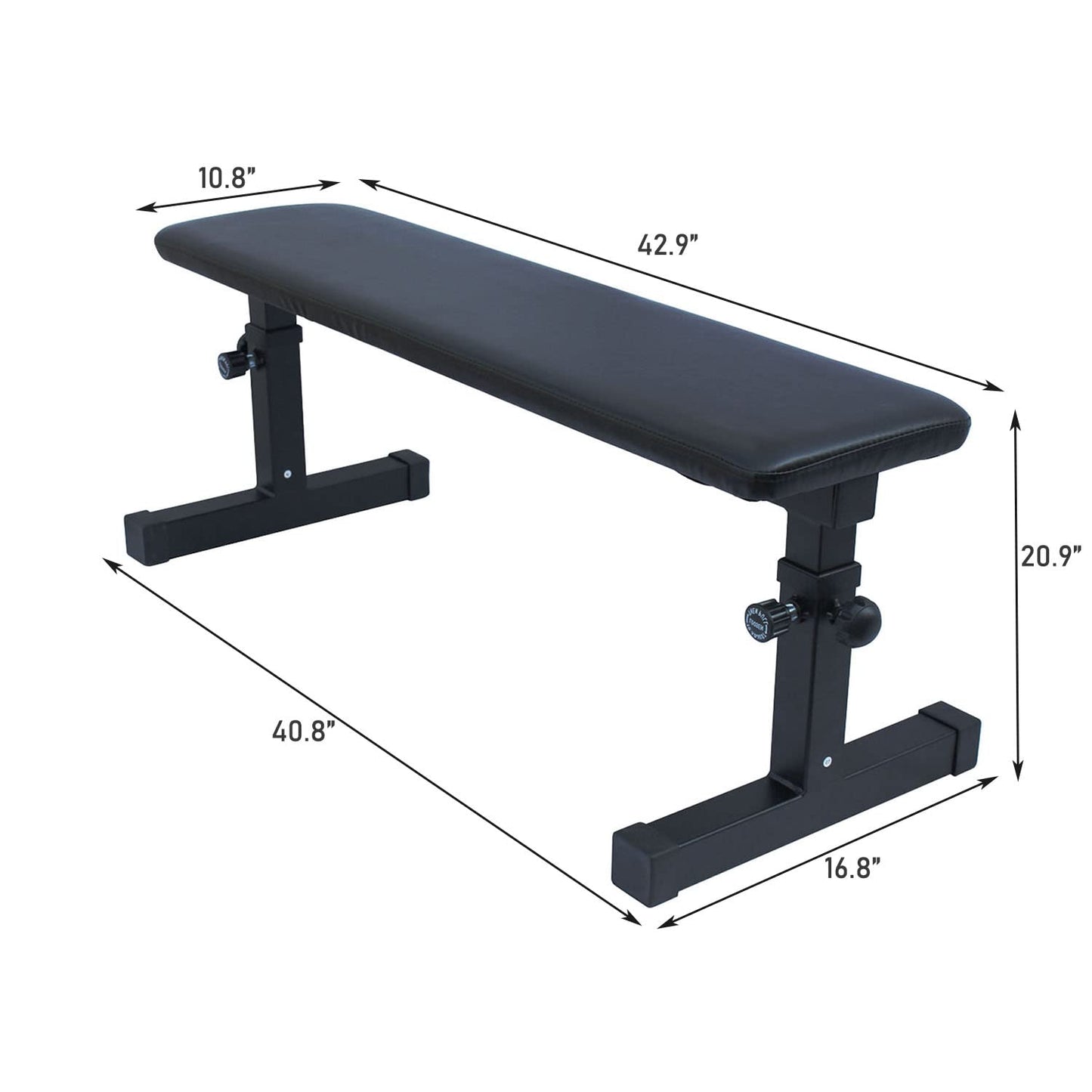 Black adjustable weight bench with steel frame  L  W  H