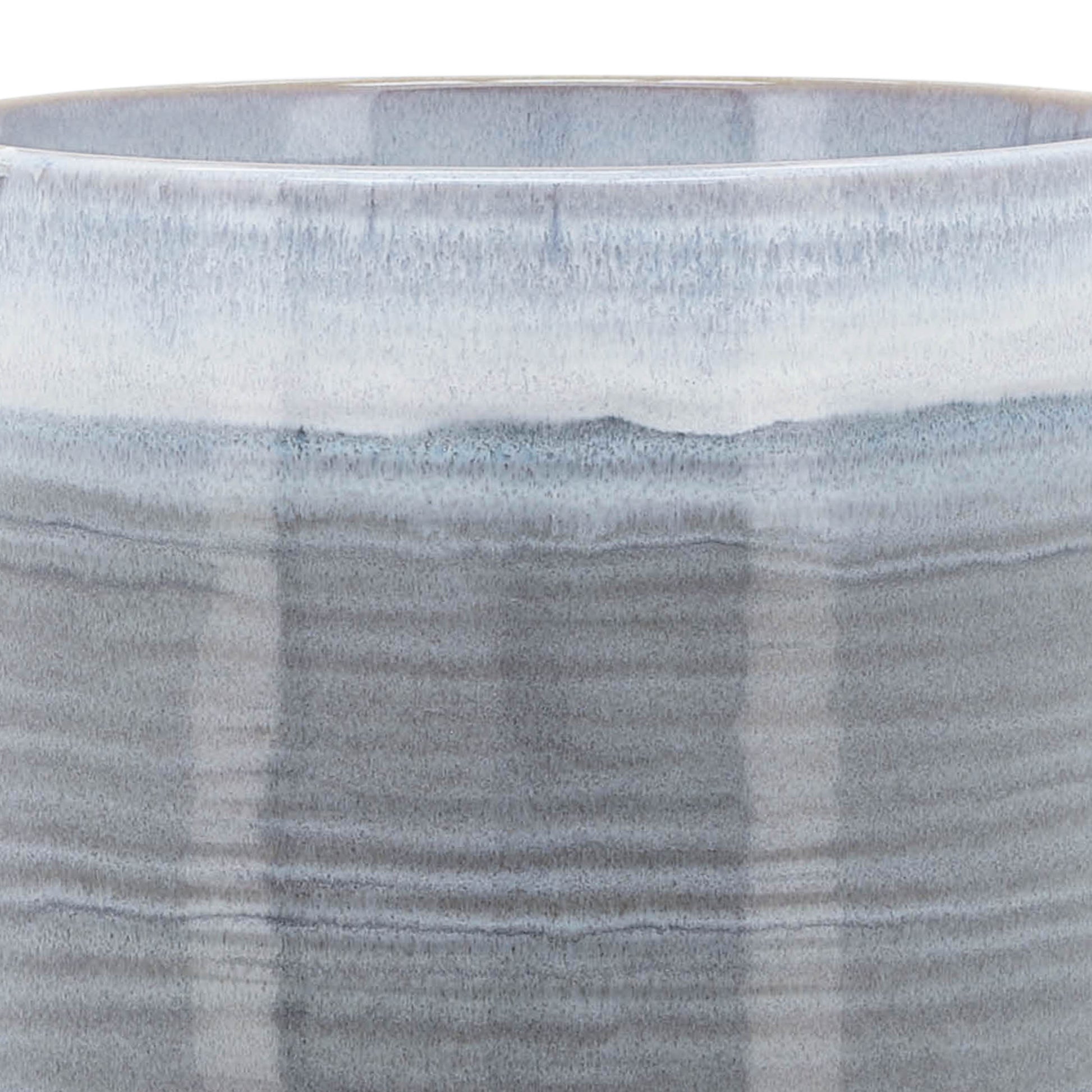 Hexagonal ceramic planter with a subtle ombre glaze in shades of grey and white