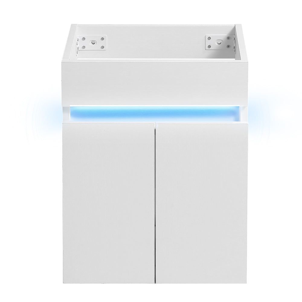 Modern white doubledoor vanity cabinet with integrated blue LED lighting